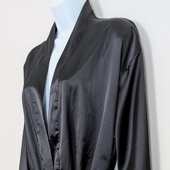 Vintage Y2K Victoria’s Secret Black Satin Belted Short Robe Kimono Long Sleeve - Picture 3 of 16